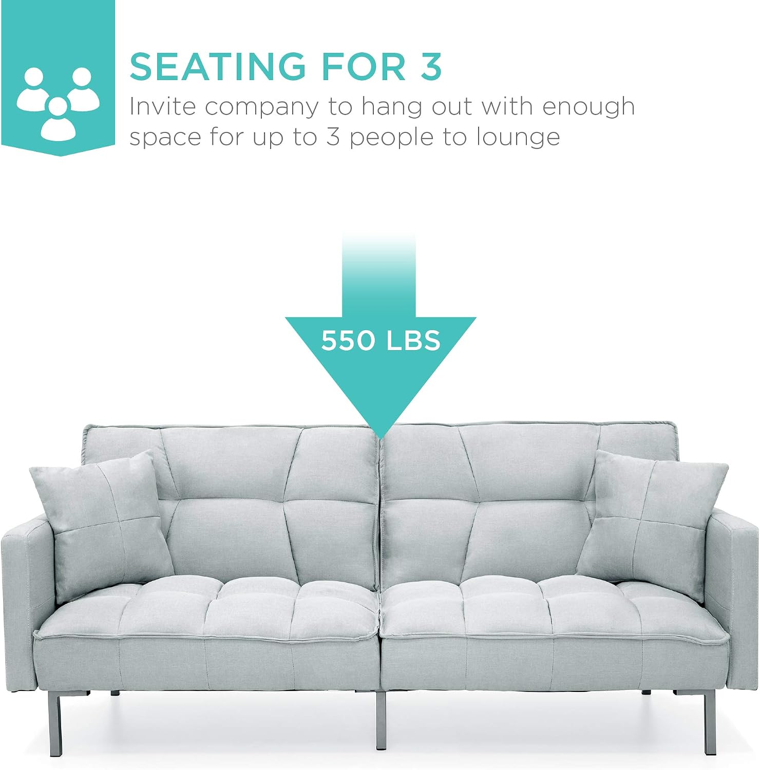 Best Choice Products Convertible Linen Fabric Tufted Split-Back Plush Futon Sofa Furniture for Living Room, Apartment, Bonus Room