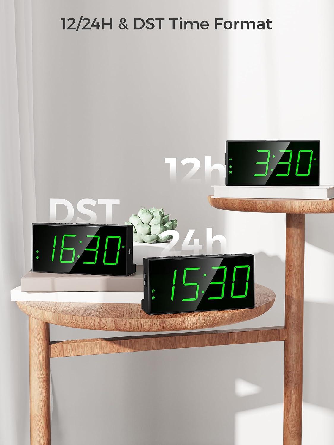 Digital Alarm Clocks for Bedrooms, Dual Alarms, 7.5-Inch Large Display
