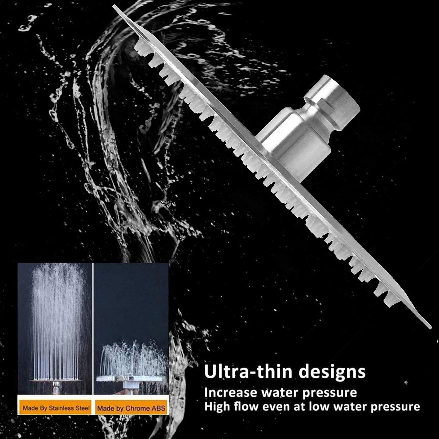 NearMoon Rain Shower Head, Ultra-Thin Design-Pressure Boosting, Awesome Some Experience, High Flow Stainless Steel Rainfall Head (10 Inch