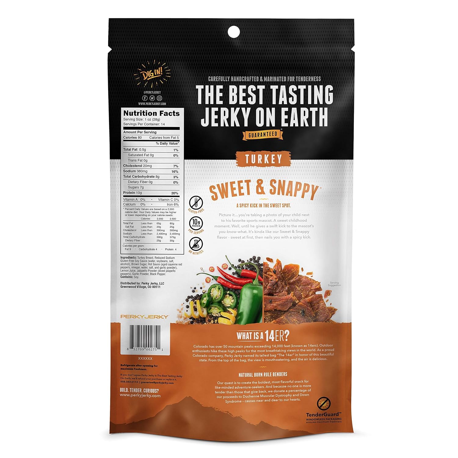 Perky Jerky Original Turkey Jerky, 14oz - Low Sodium - 10g Protein per Serving - Low Fat - 100% U.S. Sourced - Handcrafted, Tender Texture and Bold Flavor