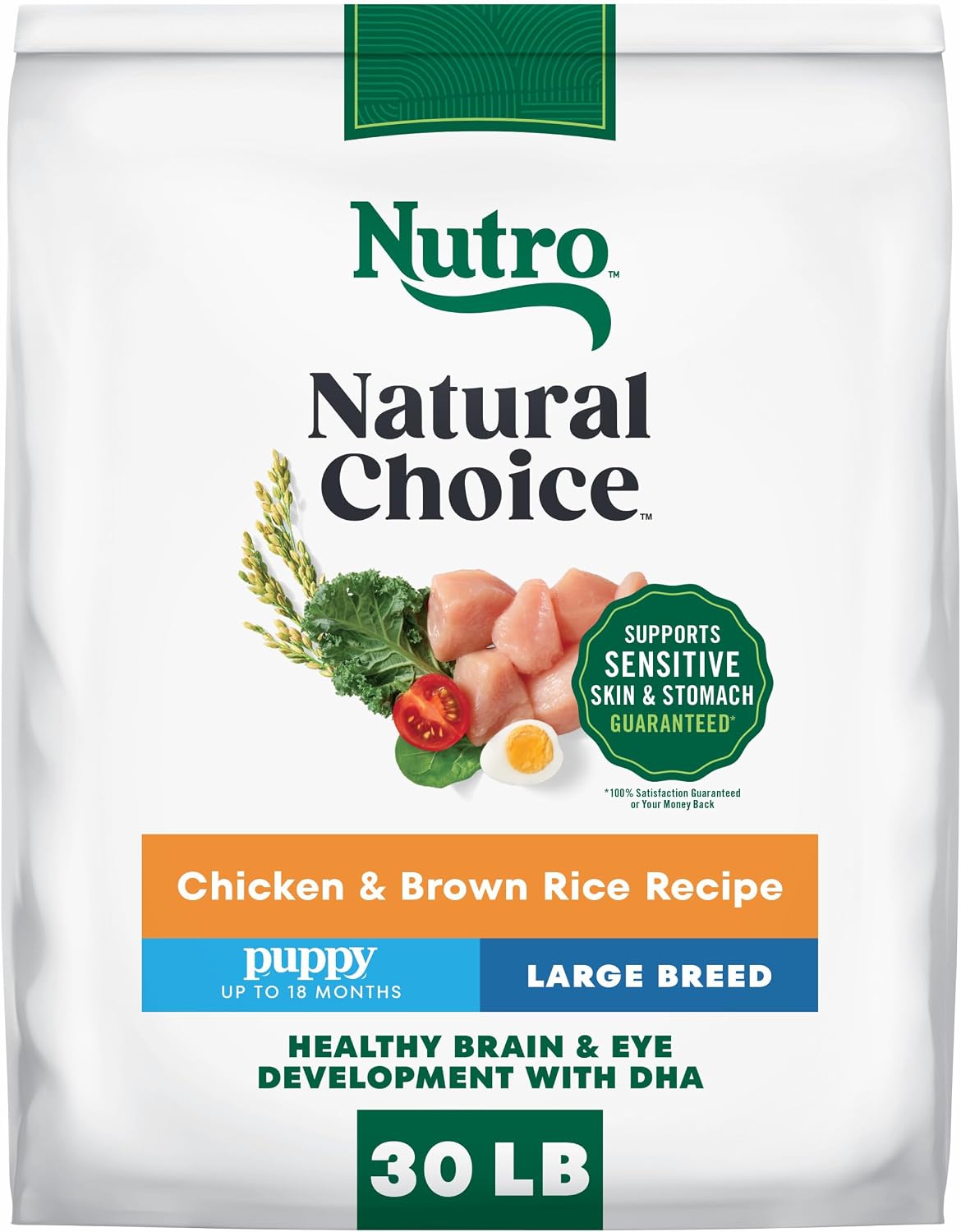 Nutro Natural Choice Large Breed Puppy Dry Dog Food, Chicken, 30 lb | Real chicken #1 ingredient, non-GMO, no corn, wheat, soy, supports brain & eye development, bones, muscles & joints