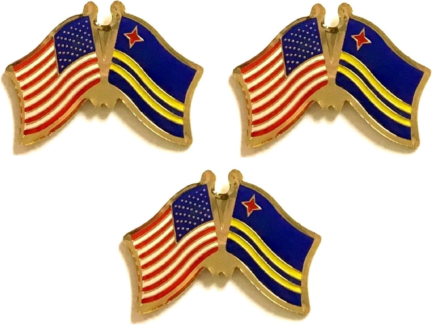 3 National Country Flag Crossed Enamel Flag Pins Pack of 3 Friendship Double Flags