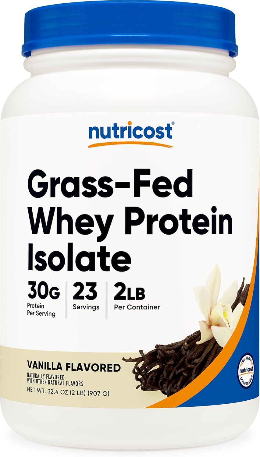 Nutricost Grass-Fed Whey Protein Isolate (Vanilla) 5LBS | GMO-Free, Gluten Free, Natural Flavors