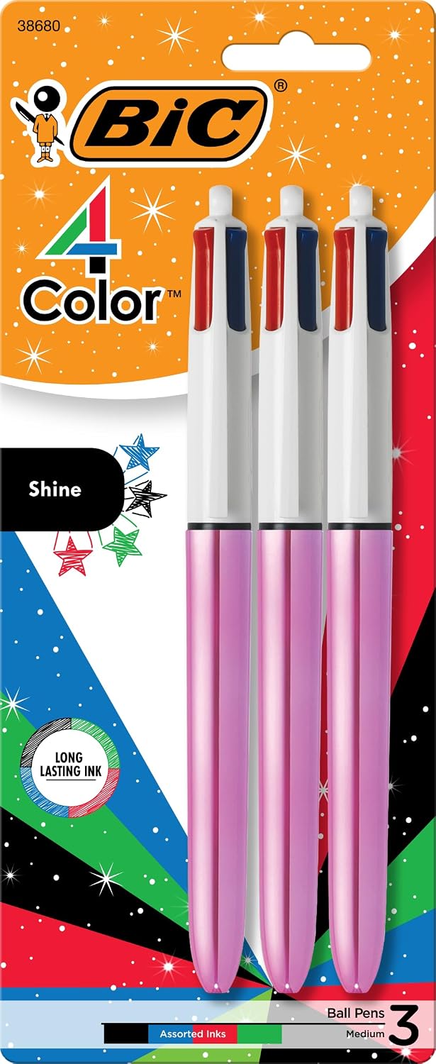 BIC 4-Color Original Retractable Ballpoint Pen, 1.0 mm Medium, 3-Count Pack