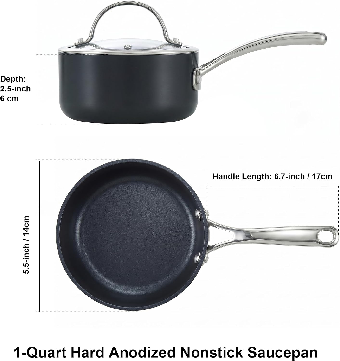 Cooks Standard Classic 2 Quart Hard Anodized Nonstick Saucepan with Glass Lid
