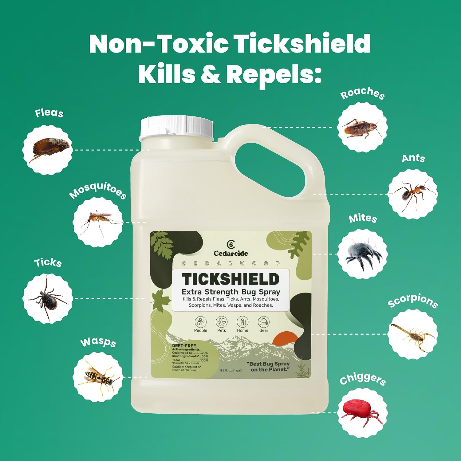 Cedarcide Extra Strength Tickshield | Deep Woods Cedar Oil Tick & Mosquito Repellent Spray for People, Pets, & Indoors | Kills & Repels Fleas, Ticks