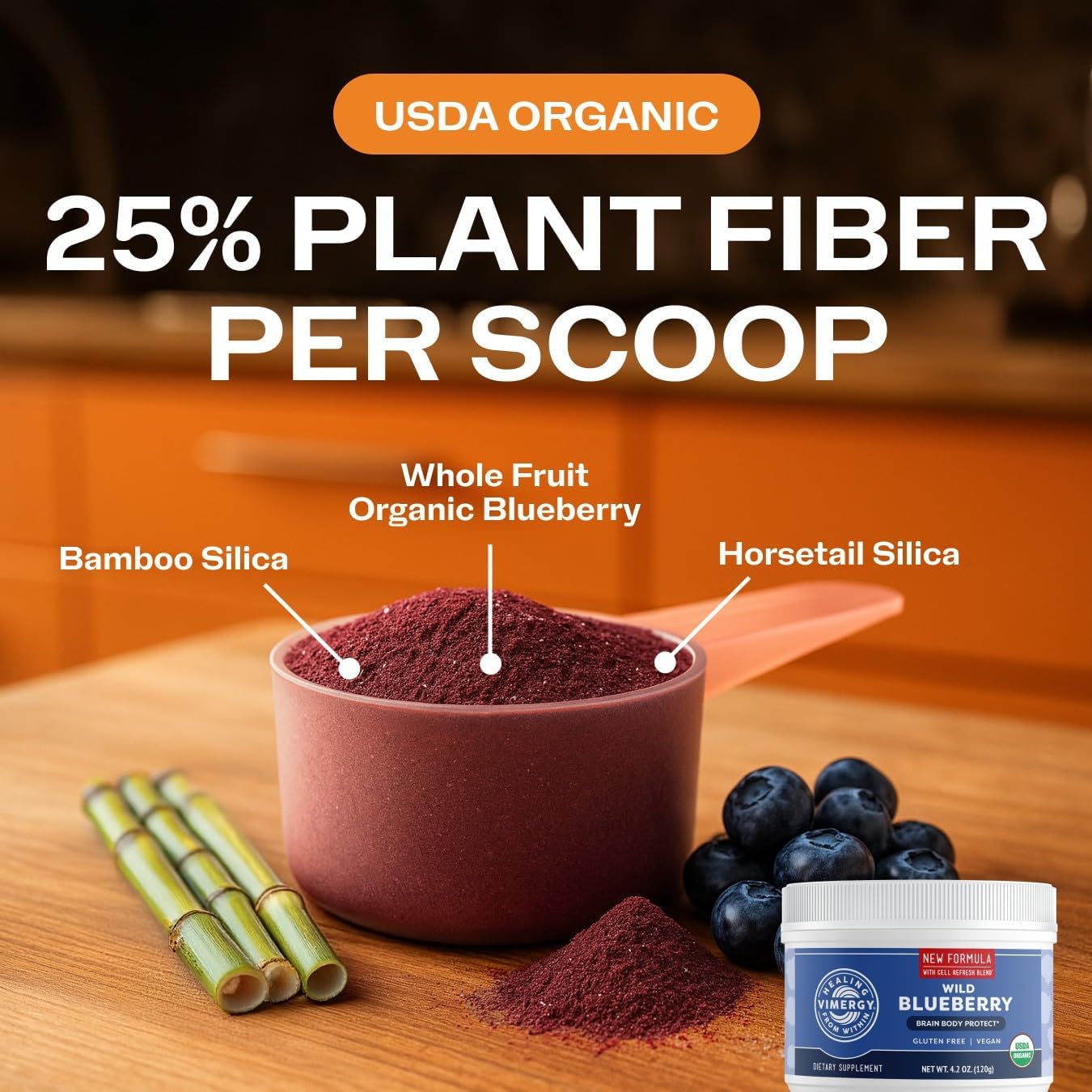 Vimergy Wild Blueberry Powder, Non-GMO, Vegan, Organic, 250g, 62 Servings | Antioxidant Used in Heavy Metal Detox Smoothie, Protects Brain Cells*, Gluten-Free