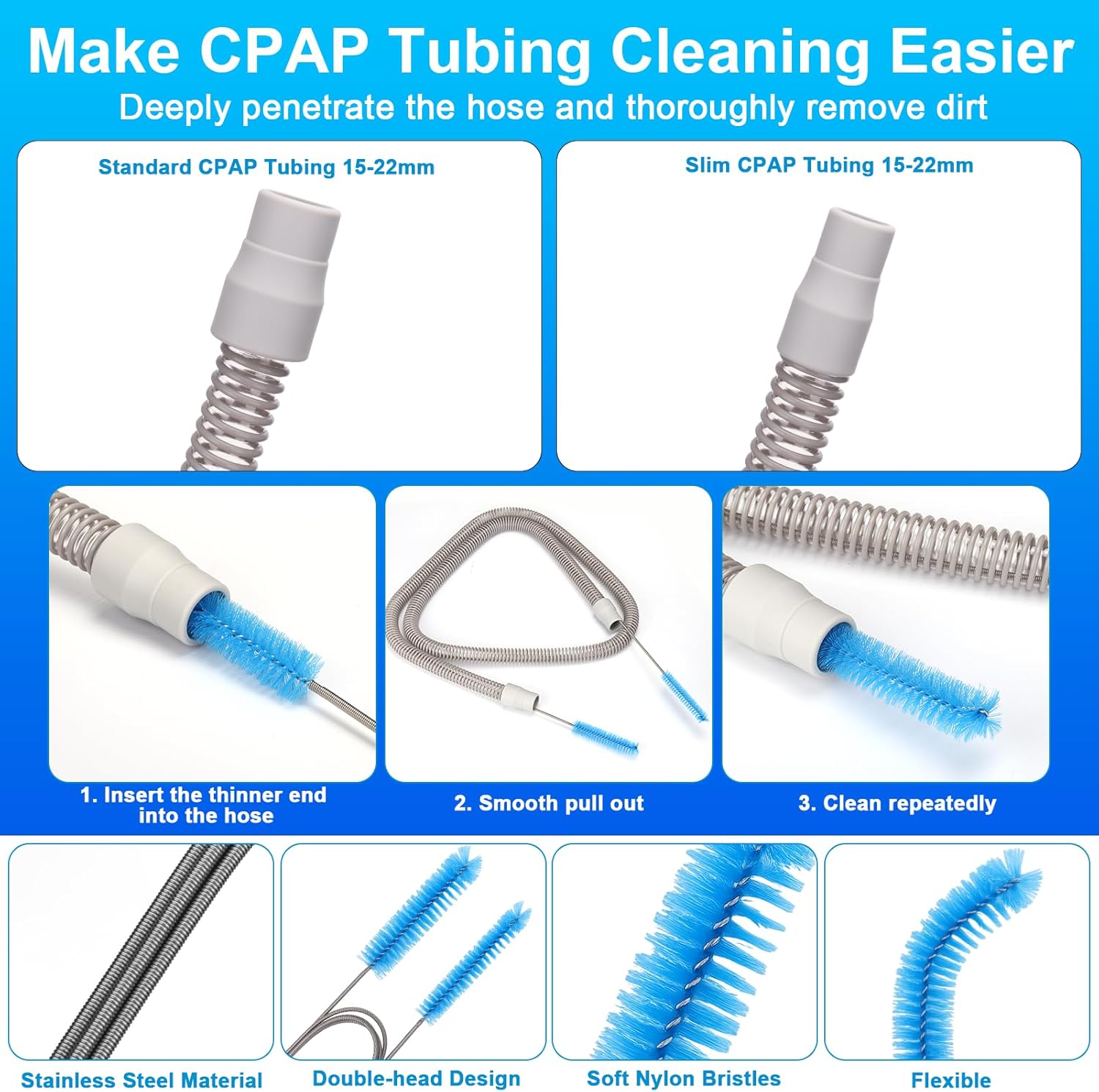 Cleaning Brush Kit for CPAP Mask, Standard 15mm-22mm Hose