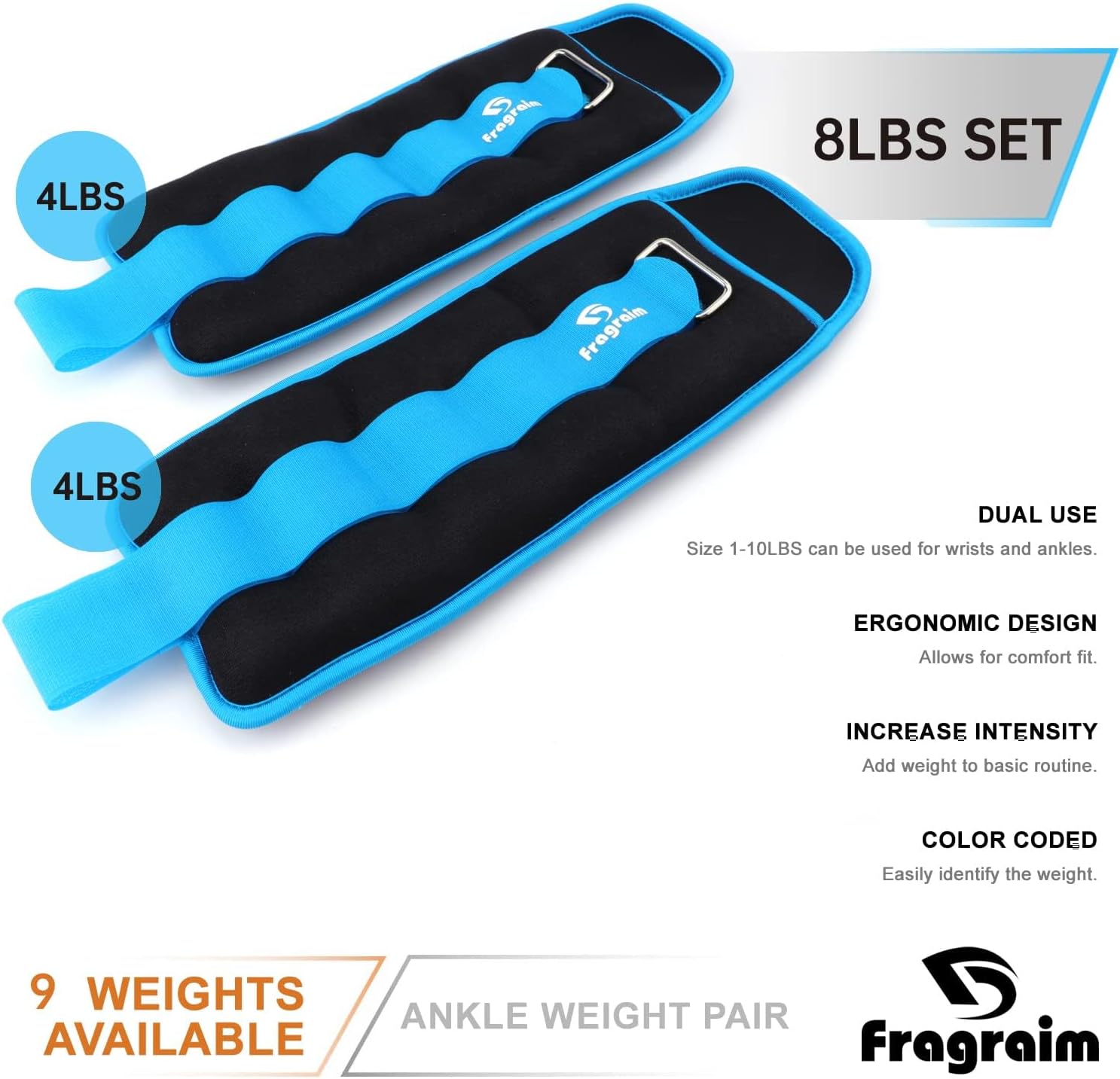 Ankle Weights for Women, Men and Kids - 1/2/3/4/6/8/10/12/15/20 LBS 1 Pair Strength Training Wrist/Leg/Arm Weight with Adjustable Strap for Jogging