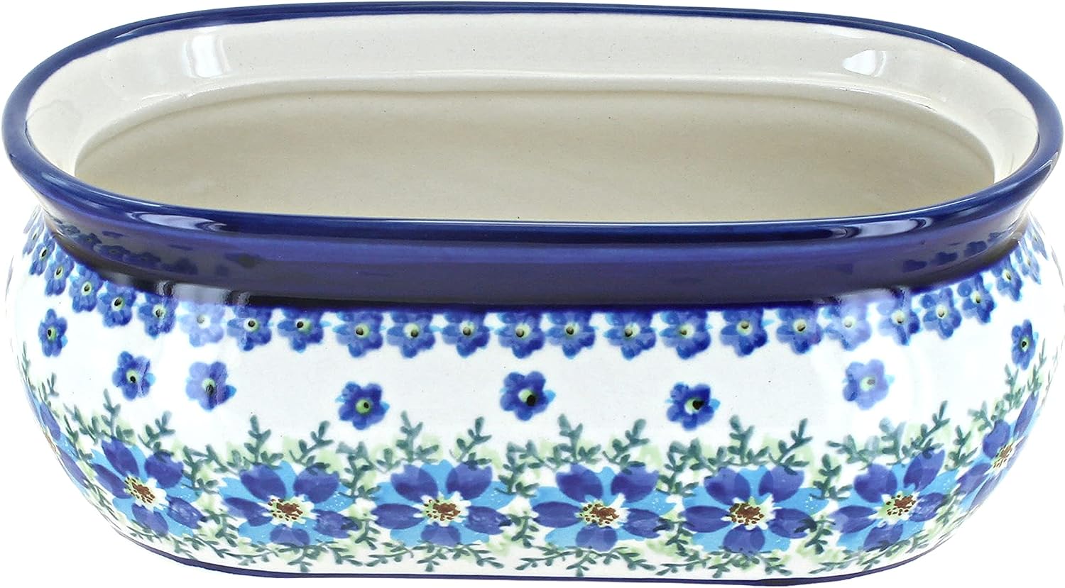 Blue Rose Polish Pottery - Red Floral Butterfly Small Planter - 8" x 4.5" - Ceramic Flower Pot, for Indoor or Outdoor Garden Décor