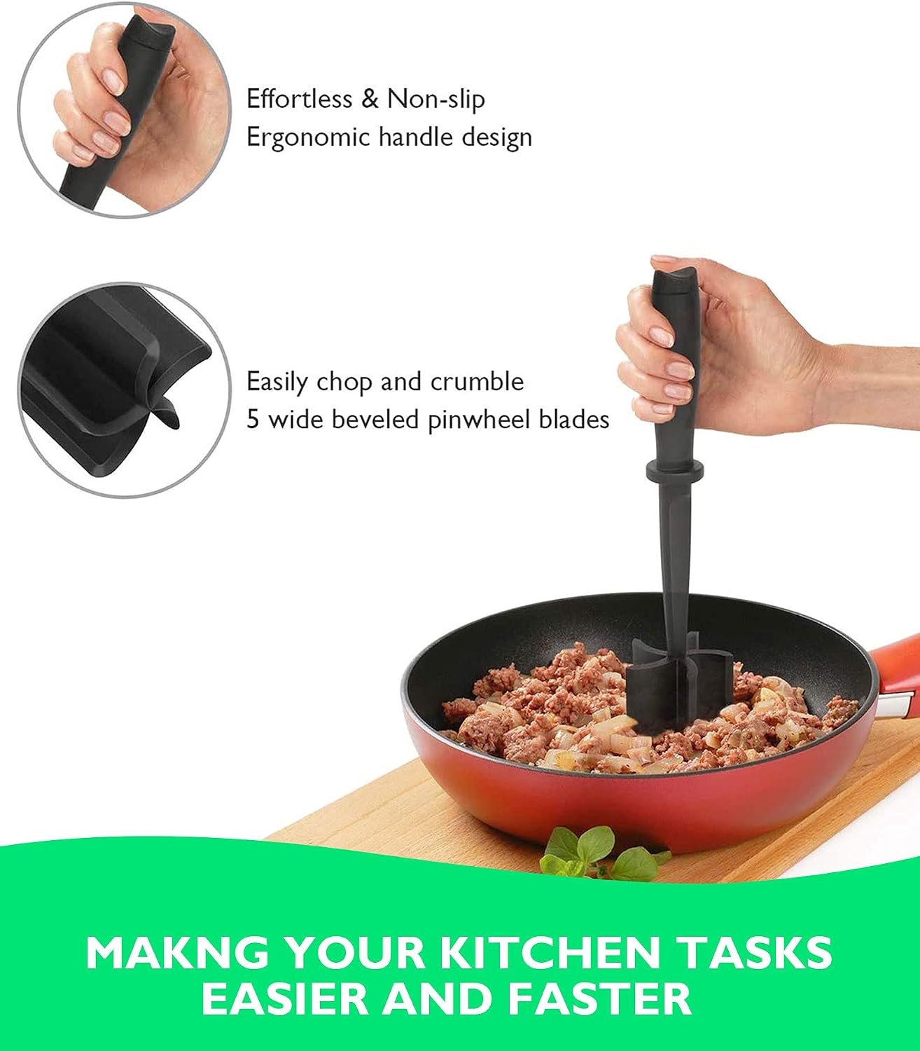 Upgrade Meat Chopper Hamburger Masher Ground Beef Smasher Utensil Mix Tool