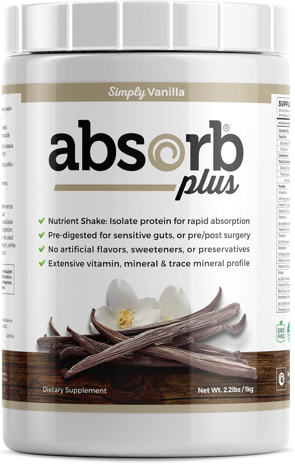 Isolate Protein - Diet Supplement for Improved Gut Health, Extra Nutritional Support, Non-GMO, Gluten-Free, Lactose-Free, Casein-Free (2.2 Lbs, Simply Vanilla)