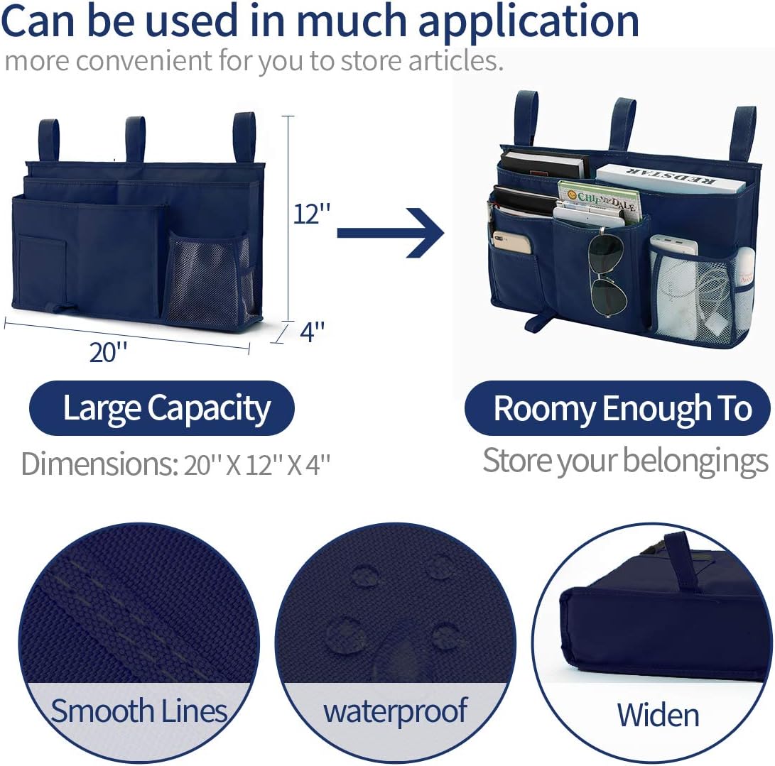 Bseash Bunk Bed Organizer, Bedside Caddy Hanging Bed Organizer Storage Bag 8 Pockets, for College Dorm Rooms Bed, Hospital Bed, Baby Bed Rails