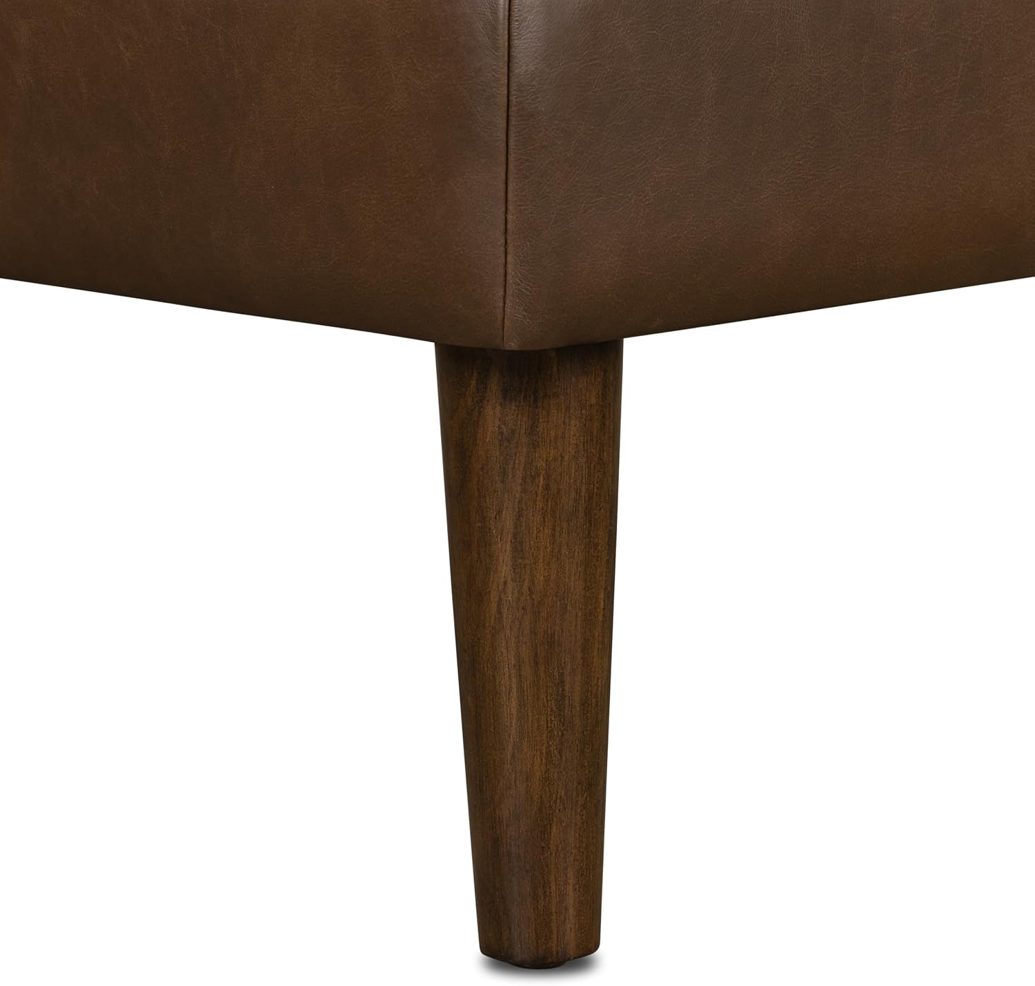 Poly & BARK 55" Tufted Leather Bed Bench for Bedroom End of Bed - Living Room Entry Way Bench - Pure Italian Leather Upholstery with a Solid Wood Frame - Ottoman Bench with Wooden Legs - Cognac Tan