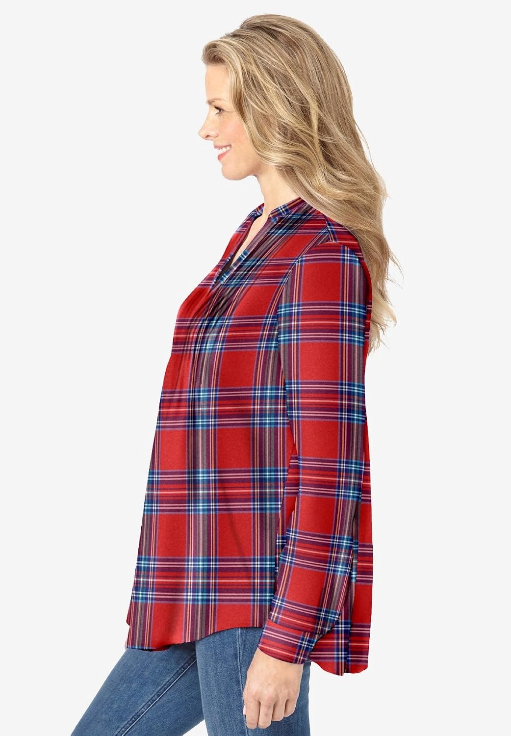 Woman Within Pintucked Flannel Shirt
