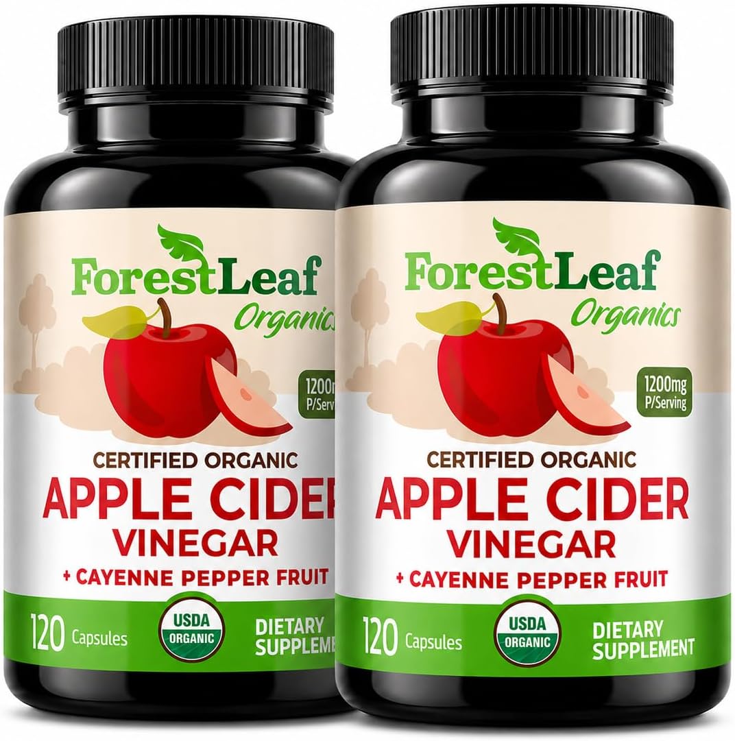 USDA Organic Apple Cider Vinegar Capsules with Mother, 1200 mg | Vegan & Non-GMO | Apple Cider Vinegar Pills with Cayenne Pepper & Ginger Root | 120 Caps