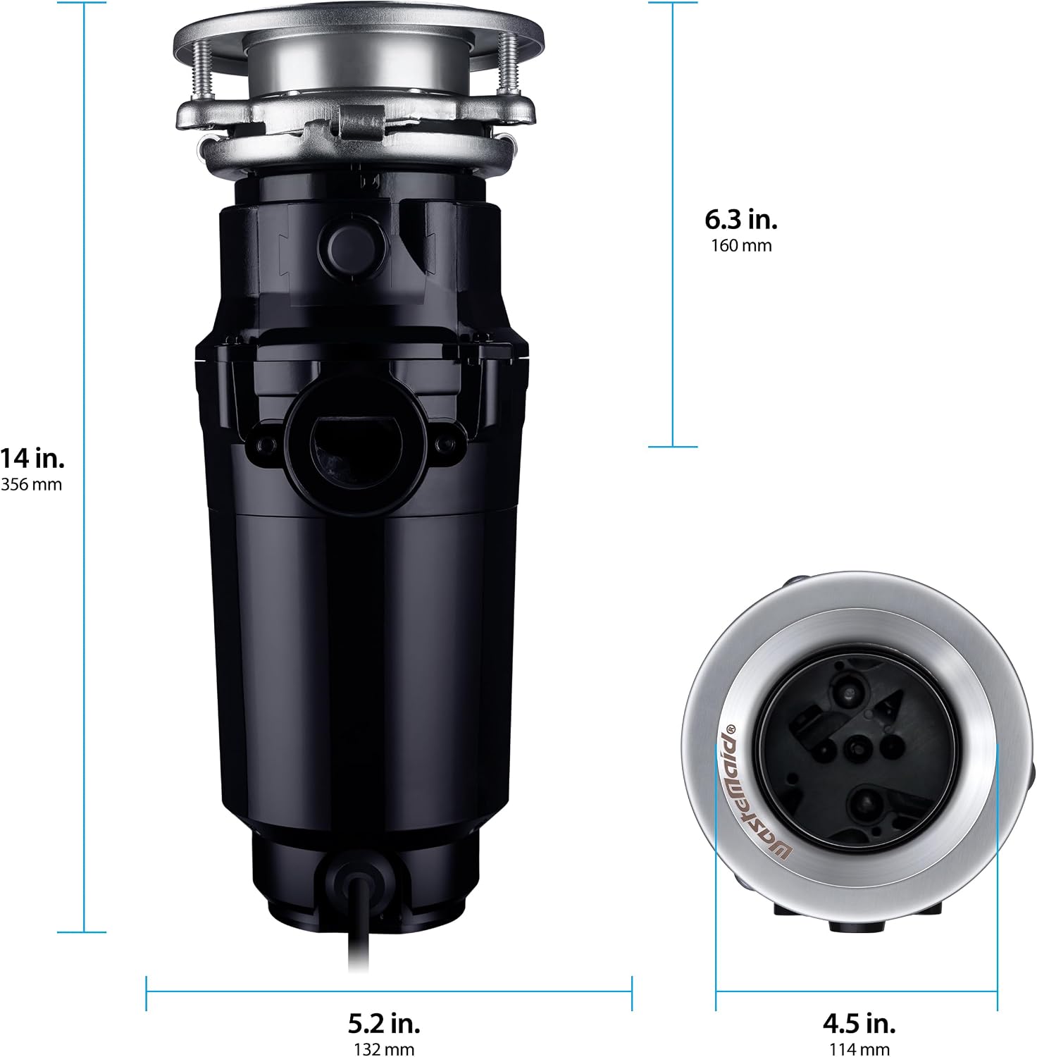 Waste Maid Garbage Disposal, Anti-Jam, Continuous Feed, 1/2 HP Standard | Anti-Jam Stainless Steel Food Waste Grinding System, Quiet Continuous Feed, Easy 3-Bolt Mount, 8-Yr Warranty 10-US-WM-158-3B