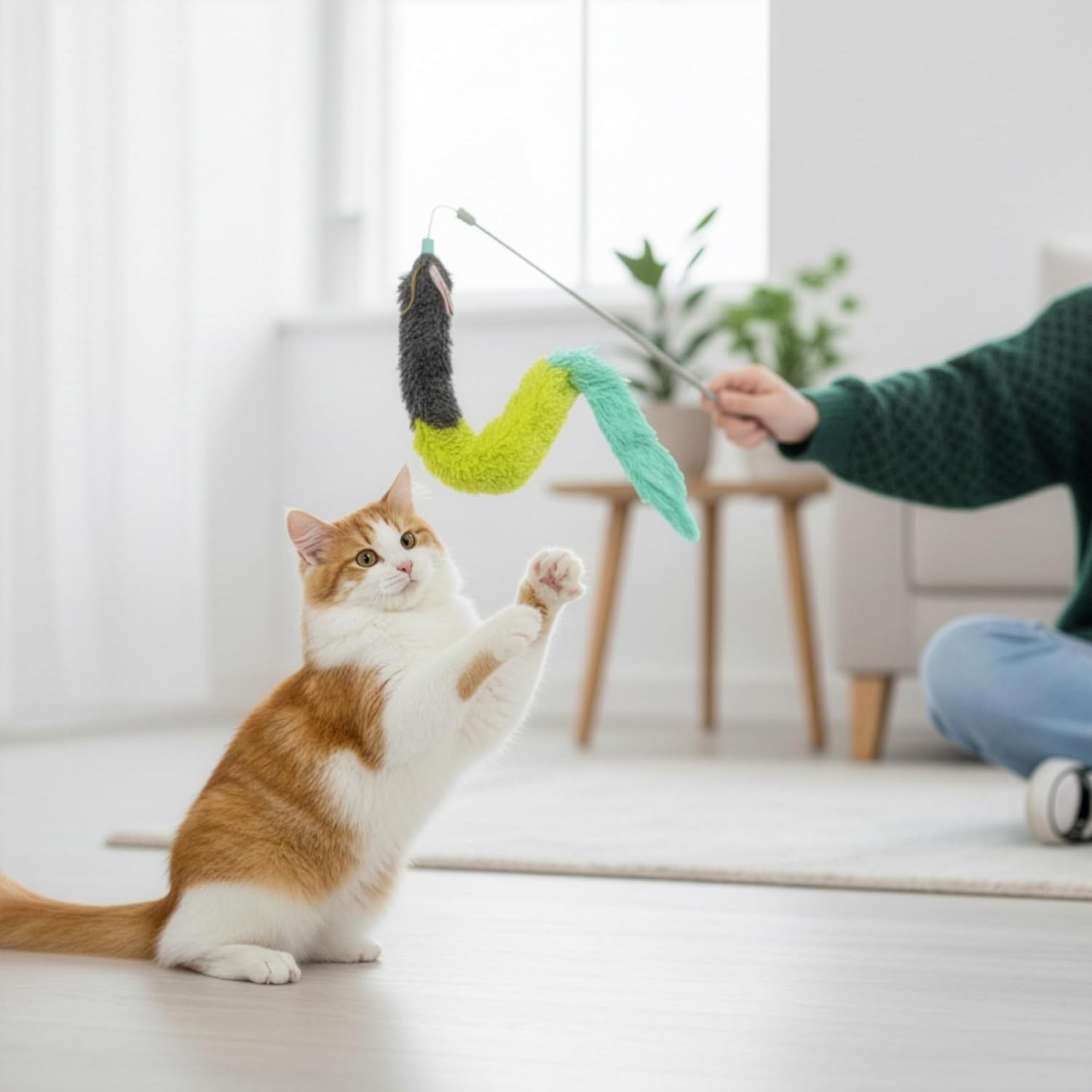 SmartyKat Frisky Flyer Feather Wand Cat Toy, Extendable Up to 24" - Blue, One Size