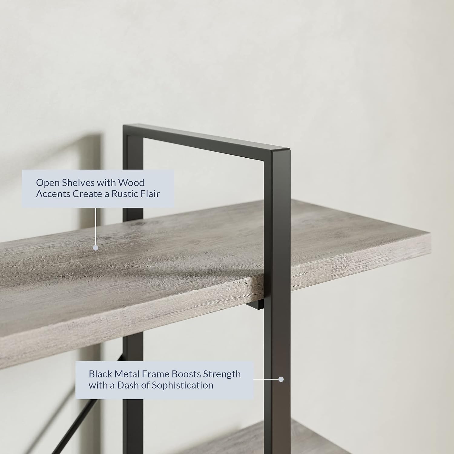 BELLEZE 4 Tier Modern Rustic Industrial Bookshelf, Open Wide Office Etagere Book Shelf