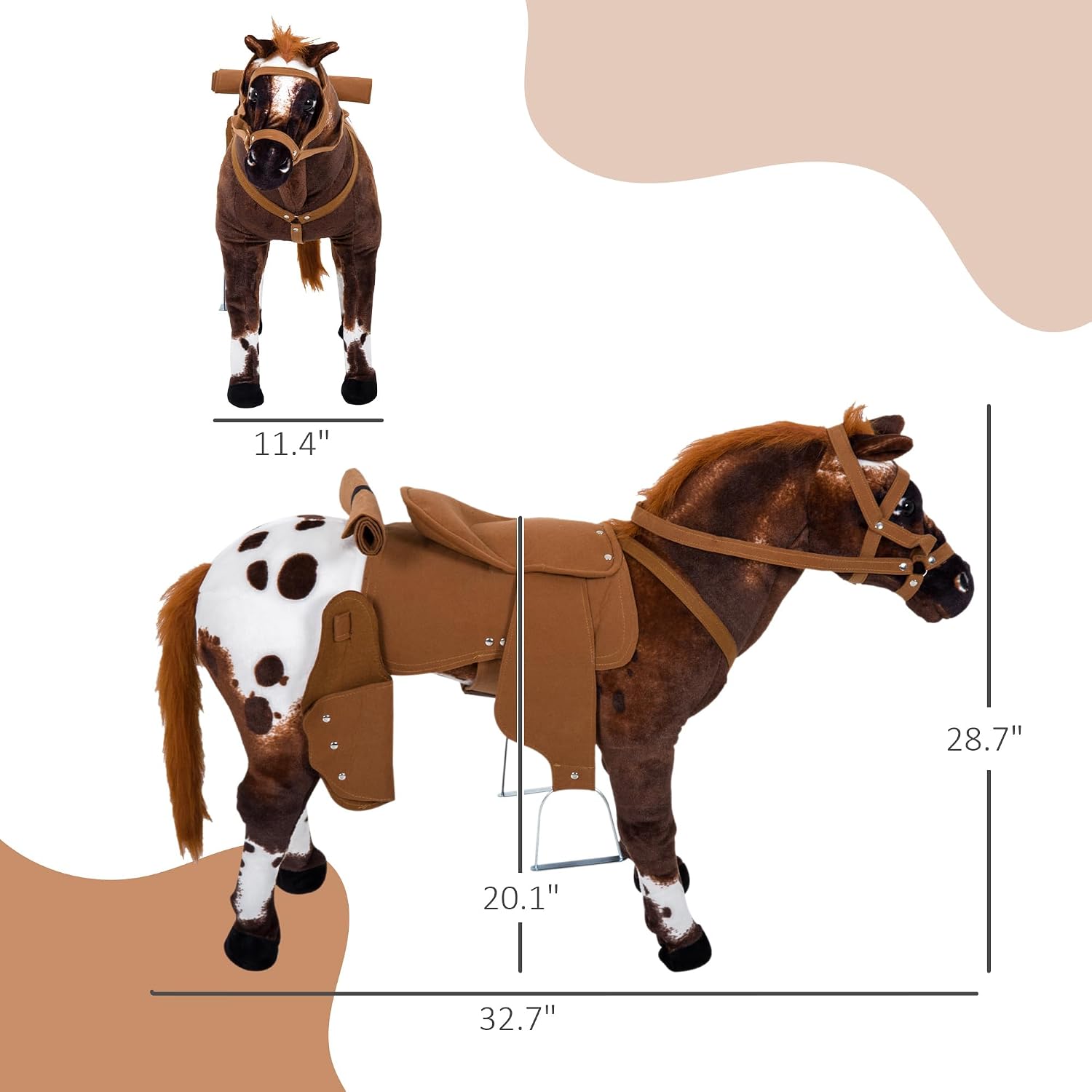 Qaba Sound-Making Ride On Horse for Toddlers 3-5 with Padding Brown | Neighing and Galloping Sound, Stuffed Animal Horse Toy for Kids, Soft Feel