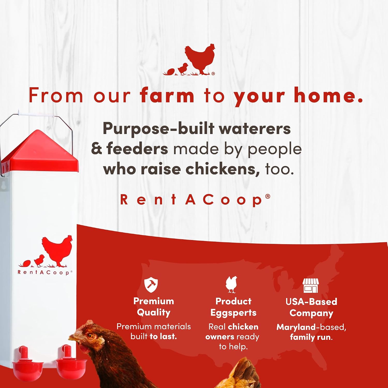 RentACoop 2 Gallon High Rise Chicken Waterer with Cups & Nipples
