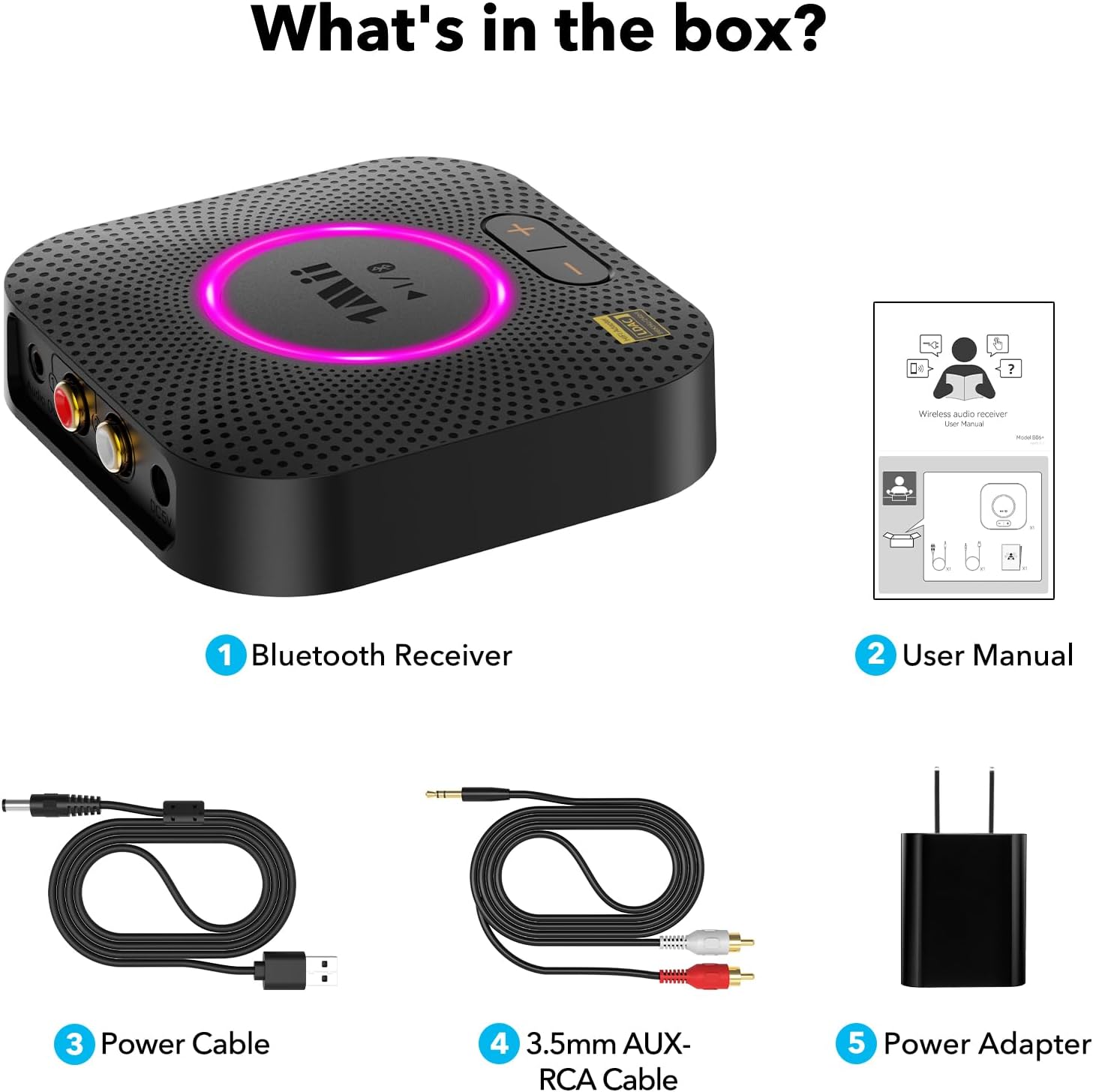 1Mii B06+ Bluetooth Receiver, Hi-Fi Wireless Audio Adapter, Bluetooth 5.3 Receiver with 3D Surround aptX HD aptX Low Latency for Home Music Streaming Stereo System