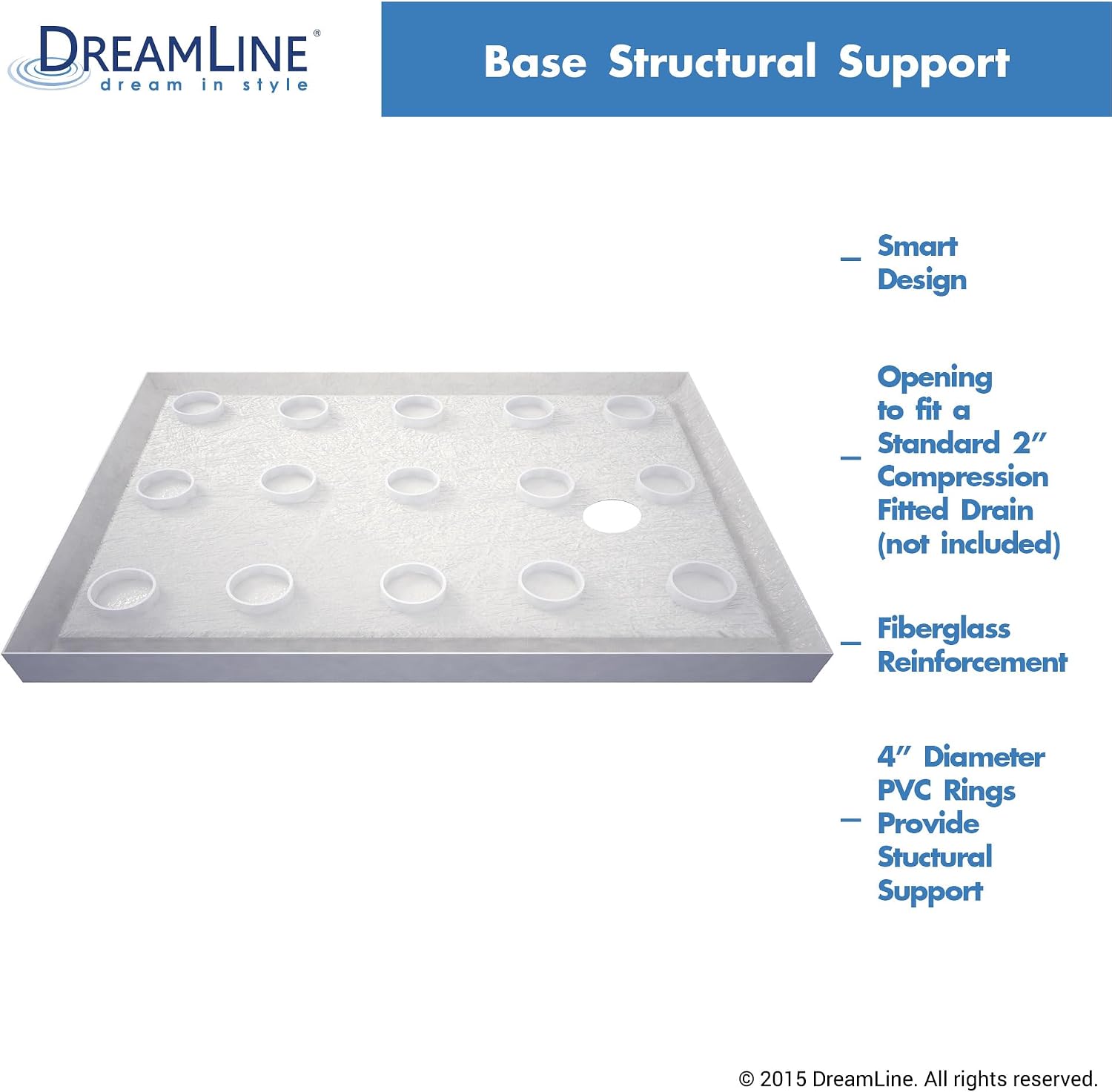 DreamLine SlimLine 32 in. D x 32 in. W x 2 3/4 in. H Center Drain Single Threshold Shower Base in White, DLT-1132320