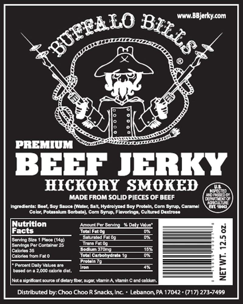 Buffalo Bills 16 Oz Hickory Smoked Premium Beef Jerky Pieces in Random Size | Selling Beef Jerky Nationwide Since 1990, Made In The USA, 100% US Beef, Marinated In Soy Sauce, Garlic, And Black Pepper