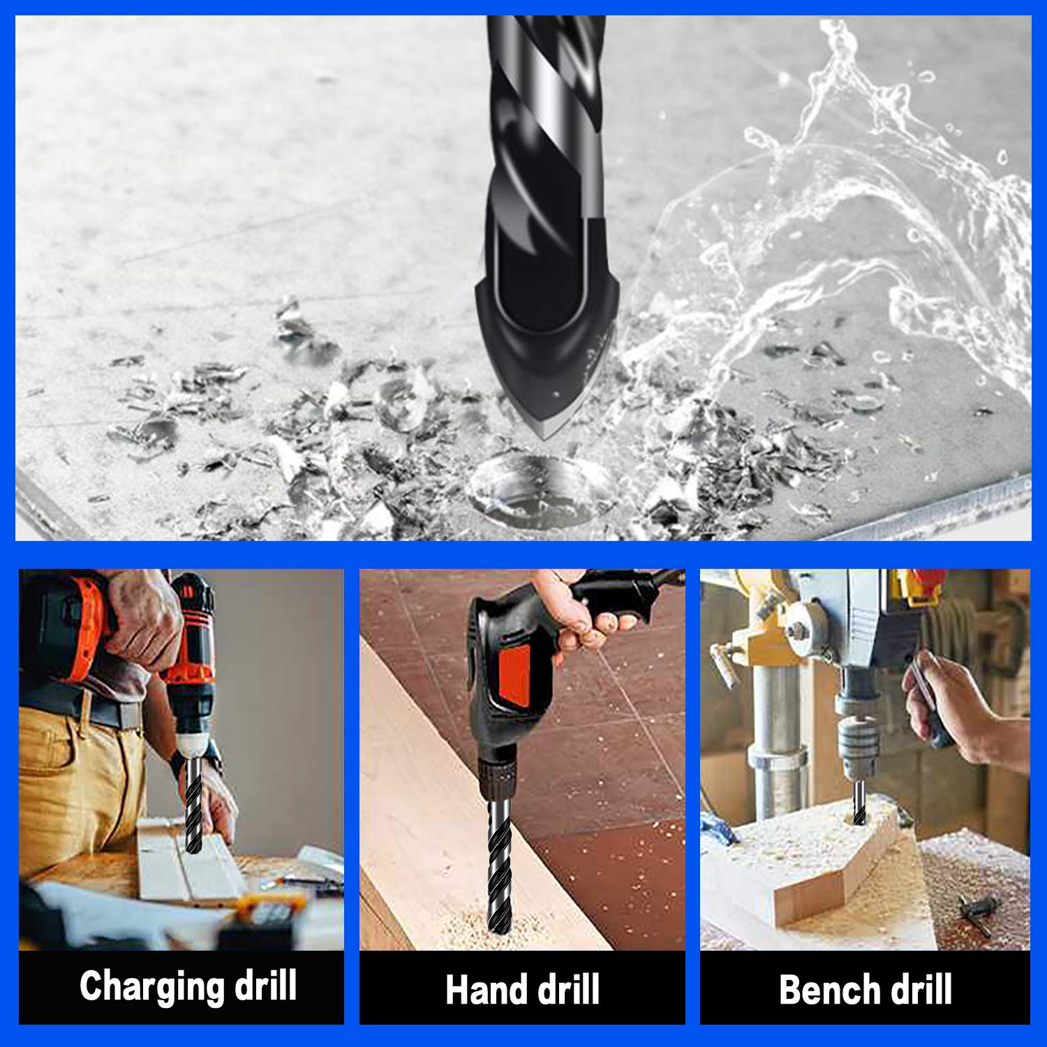 10-Piece Masonry Drill Bit Set for Concrete Tile Glass Ceramic Brick, 1/8 to 1/2 Inch Drilling Bits with Triangle Handle