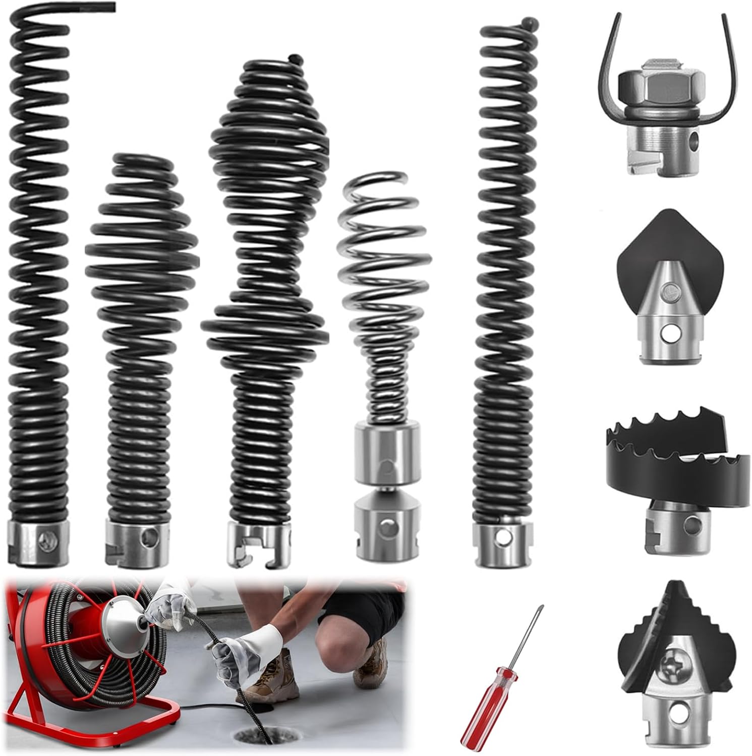 10Pcs Drain Snake Drill Attachment, Compatible with K-400, C-4, C-6, C-7, C-8, C-9, Drain Auger Cutter Kit for 5/8" Drain Snake Cable Heads Tips