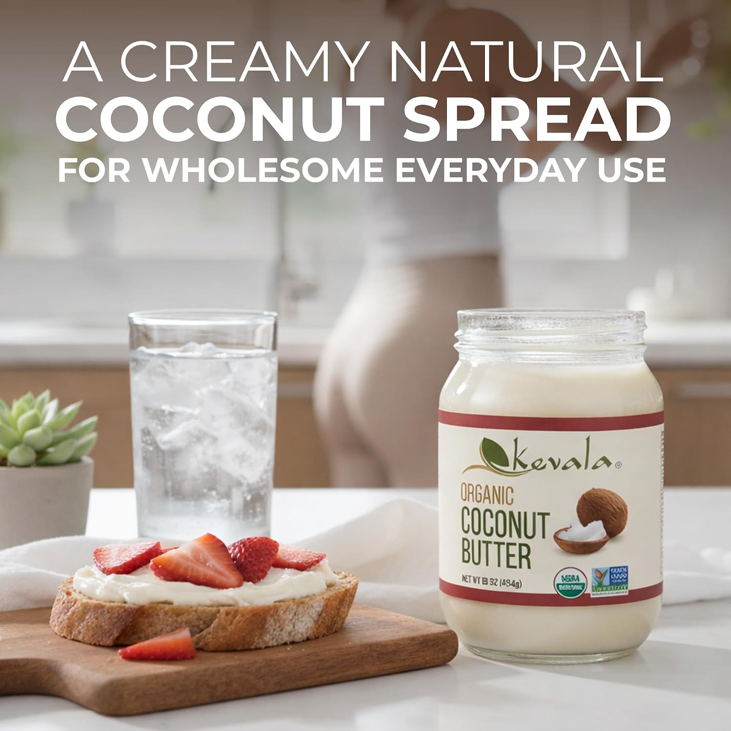 Kevala Organic Coconut Butter - 2 lb, Natural Plant Based Sandwich Spread | Coconut Cream for Cooking and Baking, Addition to Keto Snacks and Breakfast Ingredient, Dairy Free Organic Butter Spread