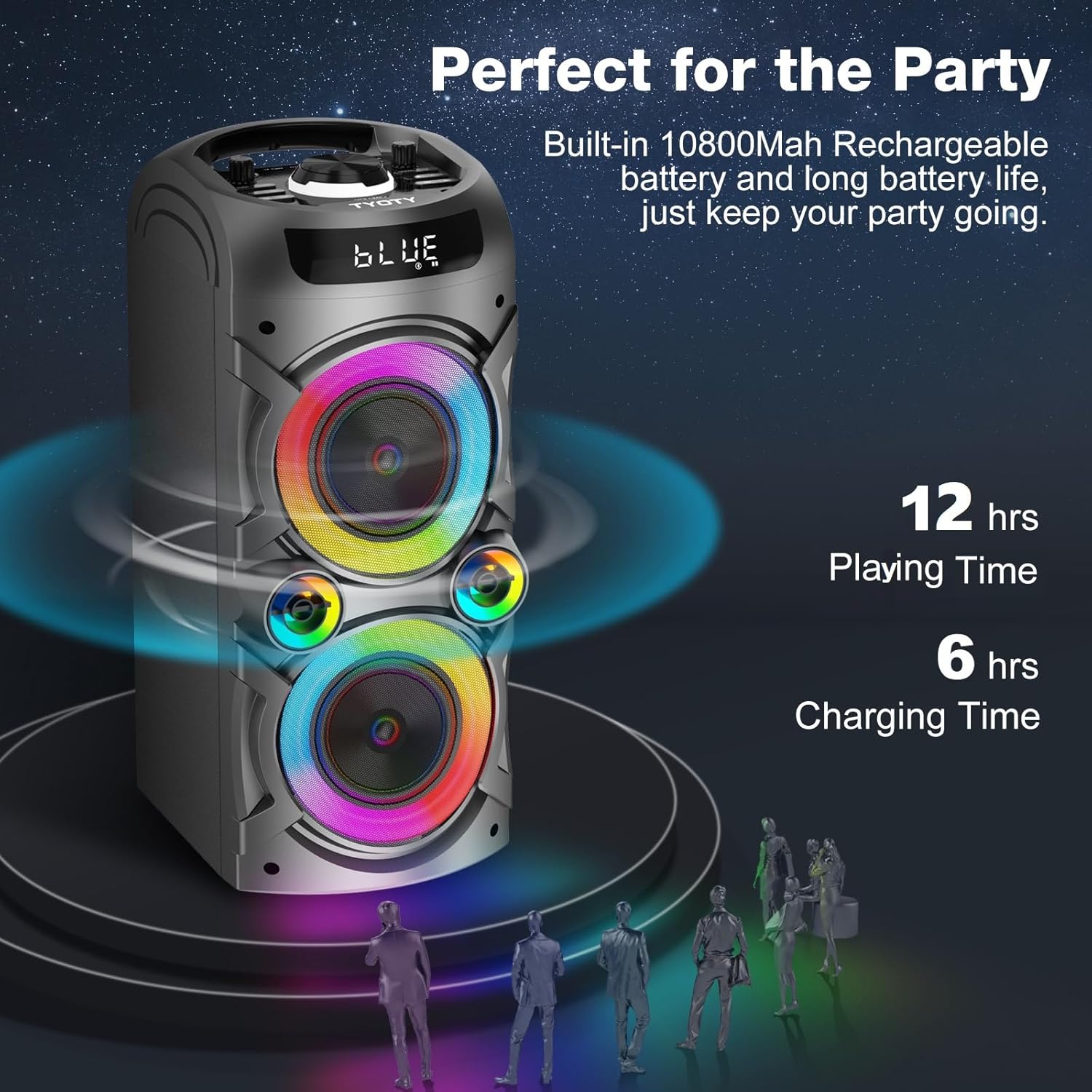 Karaoke Machine with 2 Wireless Microphones, Portable PA System Big Bluetooth Speaker with LED Lights, Remote Control Support Bass/Treble Adjustment