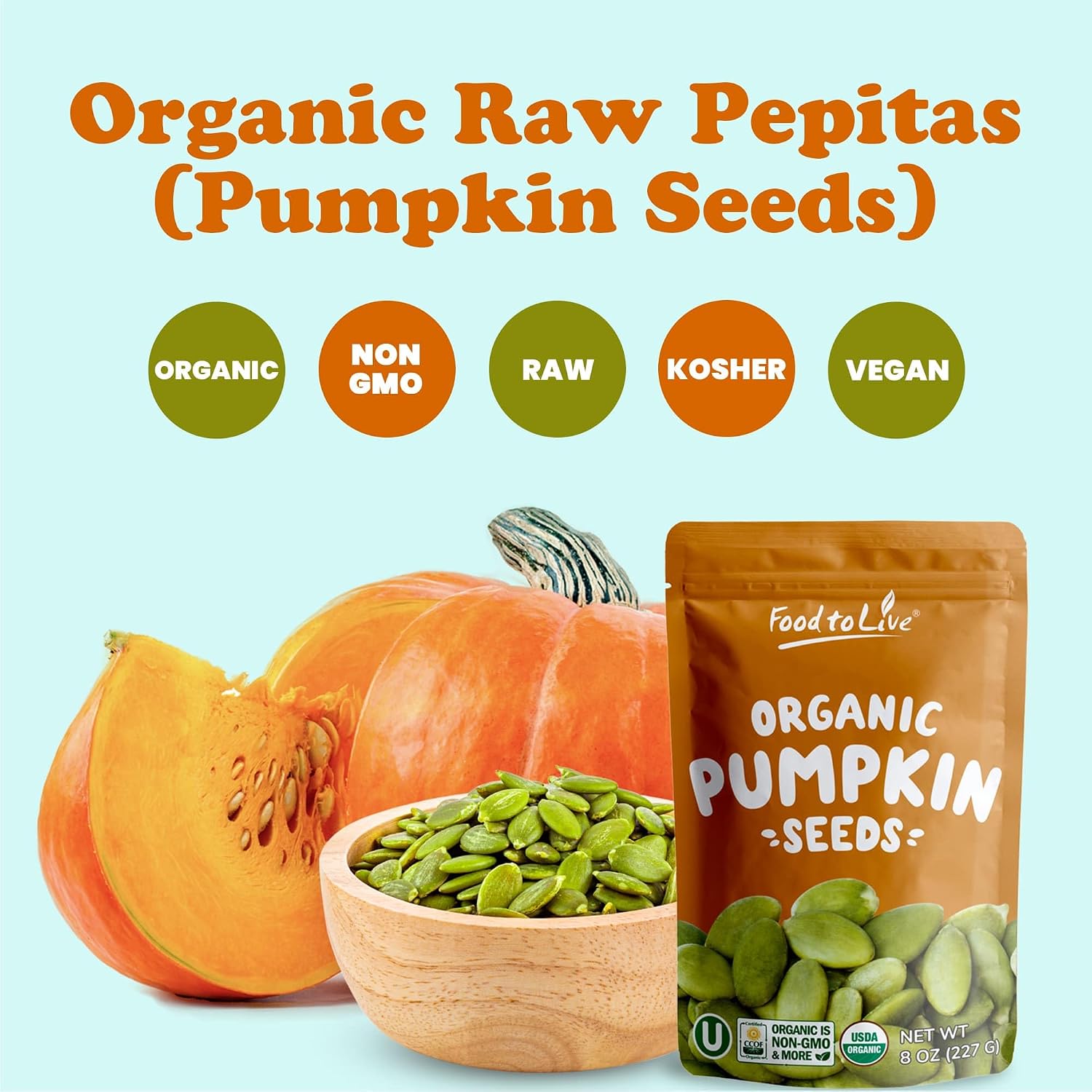 Food to Live Organic Raw Pepitas, 18 Pounds — Non-GMO, Pumpkin Seed Kernels, Unsalted, No Oil, No Shell, Vegan, Kosher, Bulk. Keto Snack.