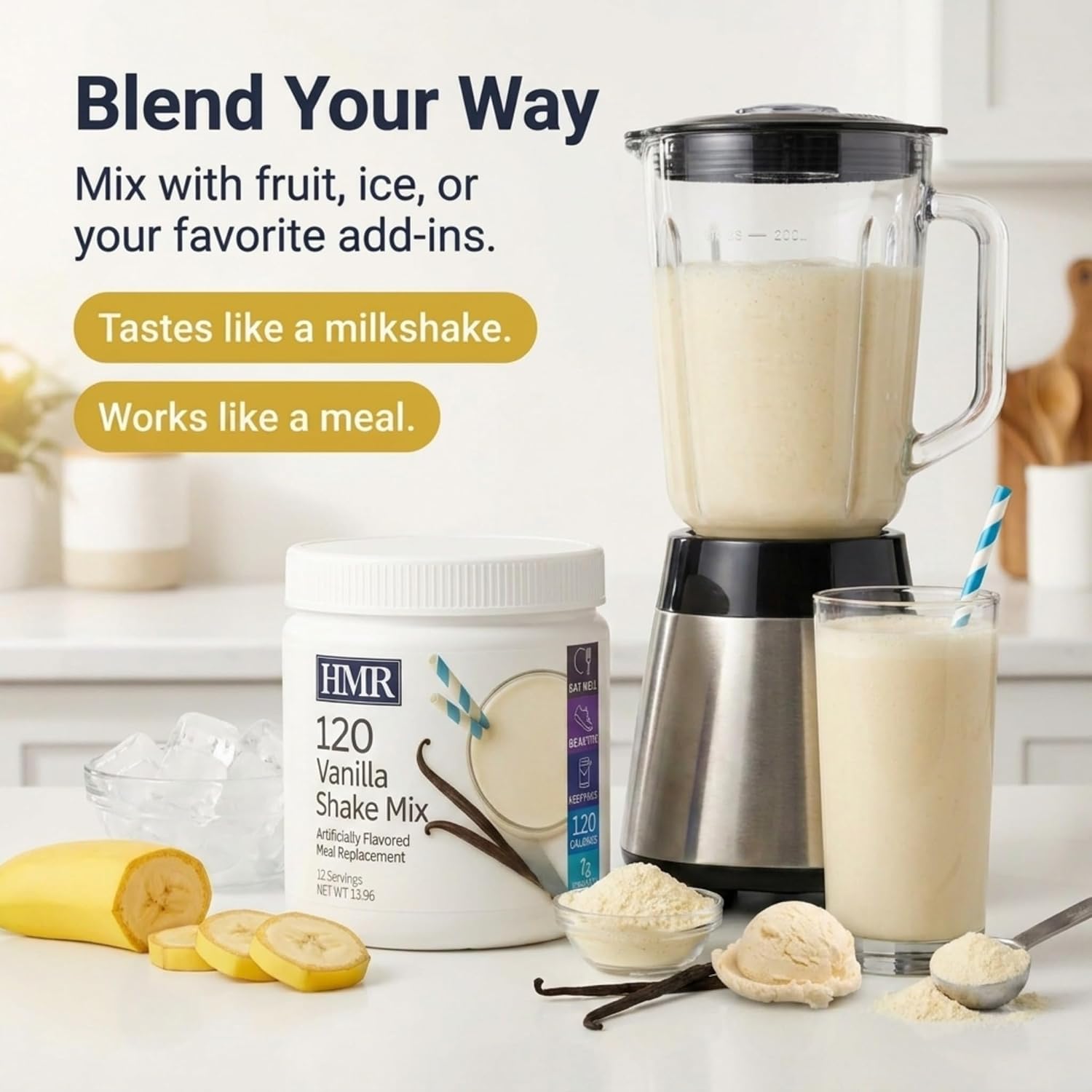 HMR 120 Vanilla Meal Replacement Shake Powder, 12 Servings | Meal Replacement Shake – Smooth Vanilla Flavor – 120 Shake Powder – 12g Protein – 12 Servings