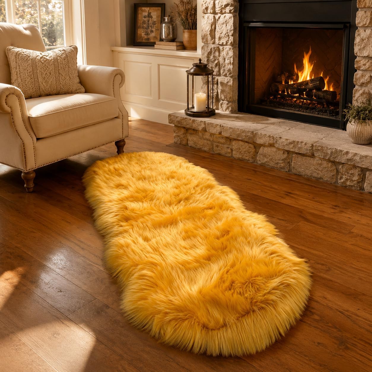EasyJoy Ultra Soft Fluffy Shaggy Area Rug Faux Fur Rug Chair Cover Seat Pad Fuzzy Area Rug for Bedroom Floor Sofa Living Room (2 x 6 ft Sheepskin