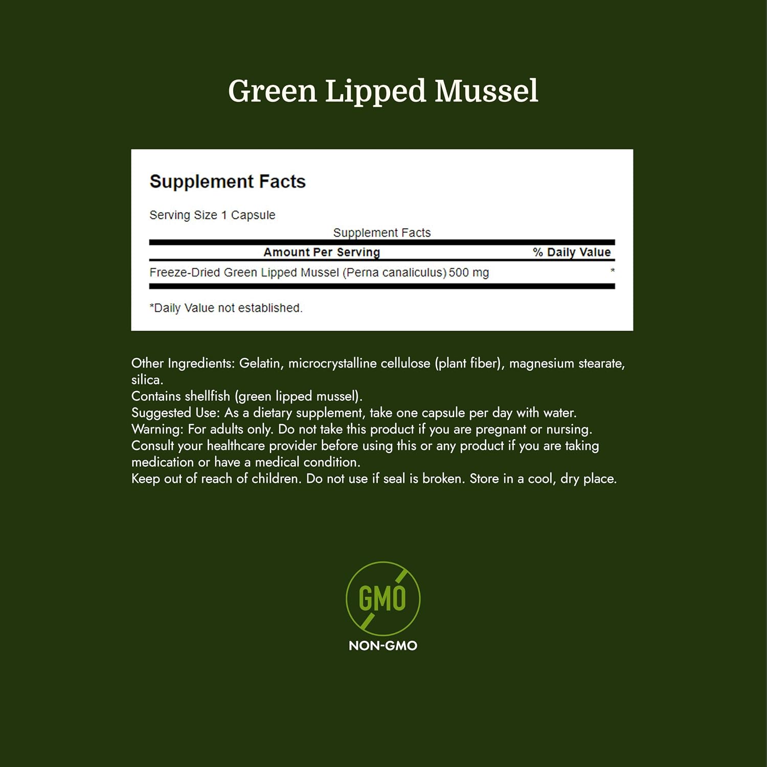 Swanson Green Lipped Mussel (Freeze-Dried) (500mg Each, 60 Capsules) | New Zealand Joint Health and Mobility Supplement, Natural Formula May Support Heart Health and Digestive Function