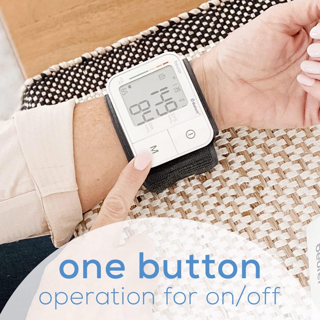 Beurer Bluetooth Smart, Wireless & Automatic Wrist Blood Pressure Monitor with Large LCD Display, Irregular Heartbeat Detection, Multi-Users