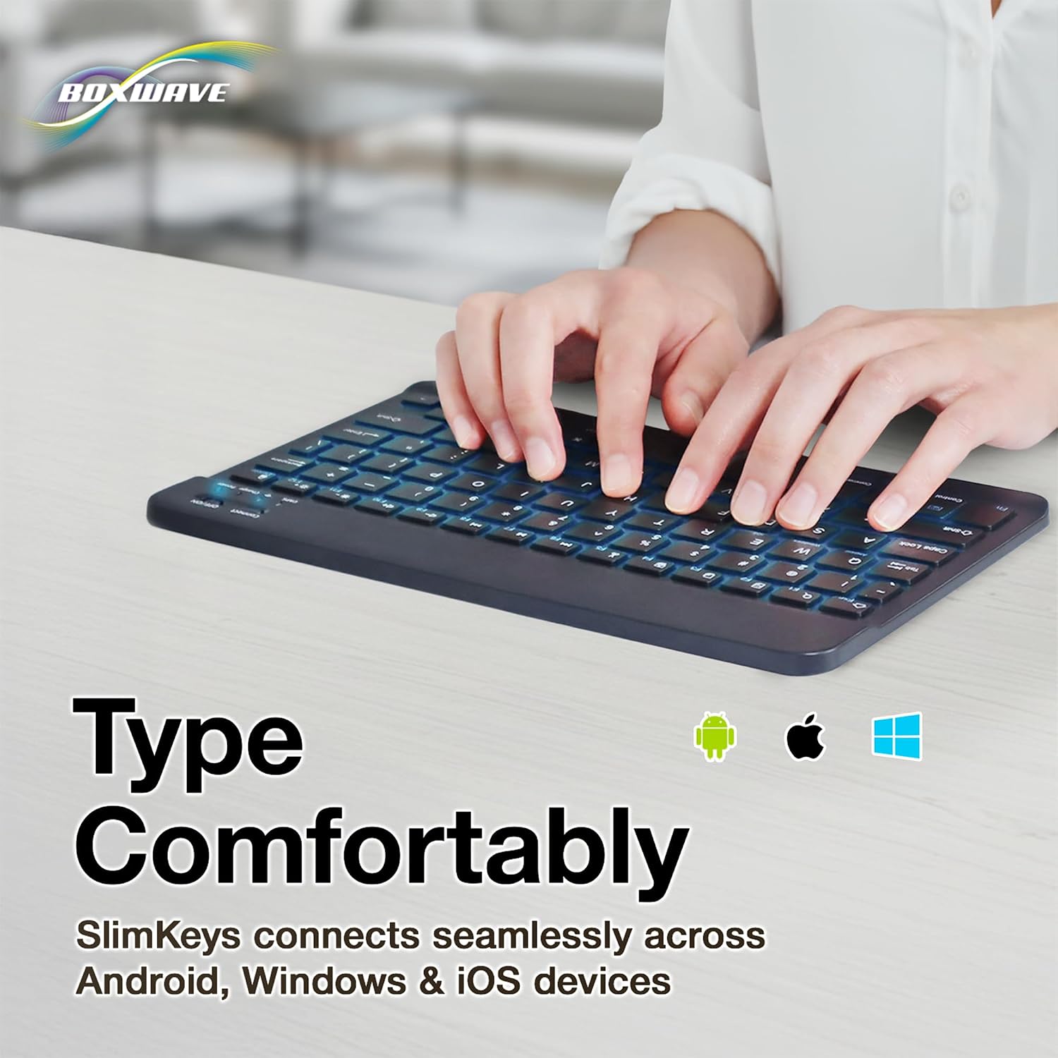 BoxWave Keyboard Compatible with Motorola Bravo MB520 - SlimKeys Bluetooth Keyboard - with Backlight, Portable Slim LED 7 Colors - Jet Black