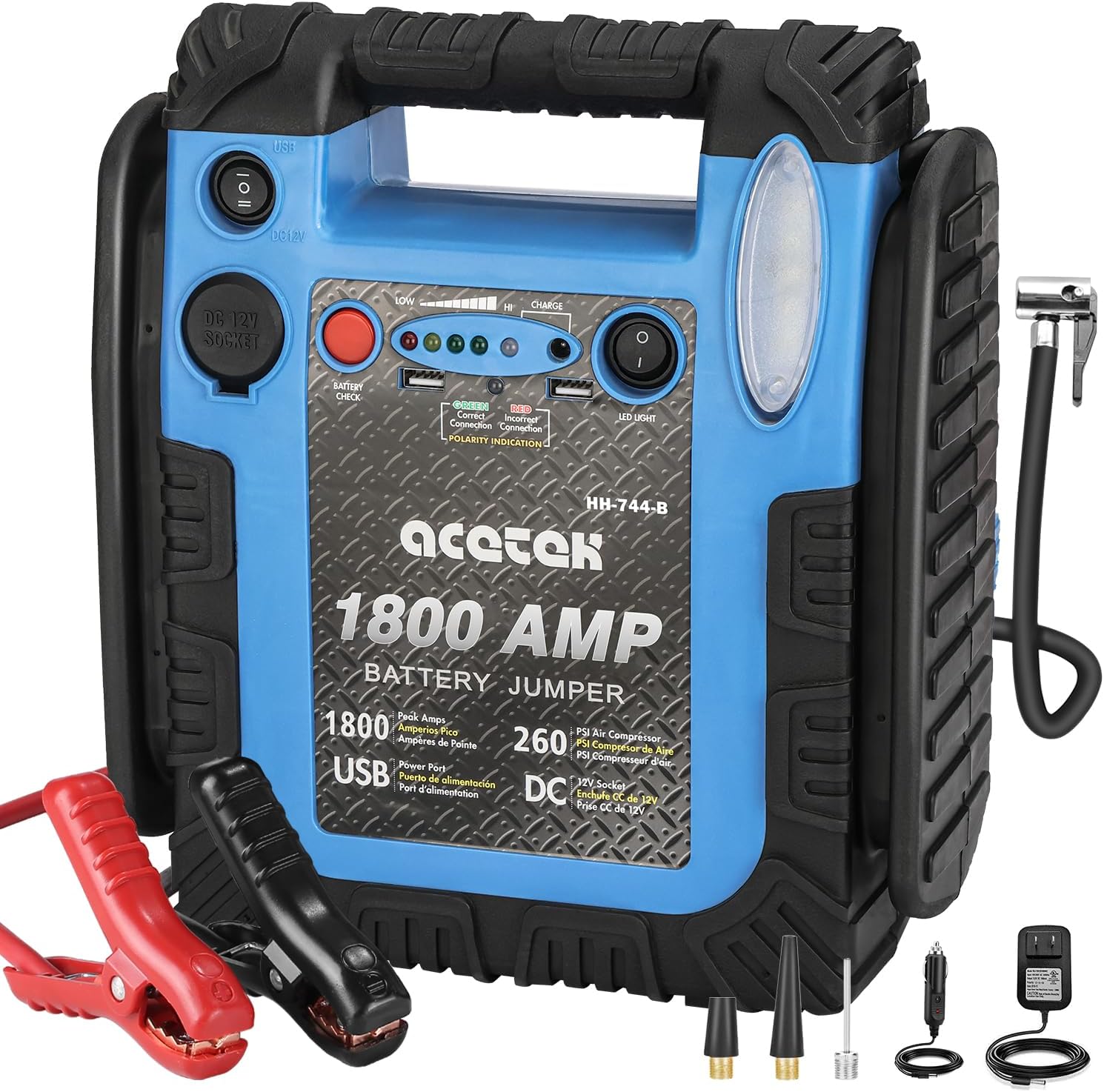 1800 Amp Jump Starter with Air Compressor, acetek Car Battery Jump Starter 260 PSI Tire Inflator
