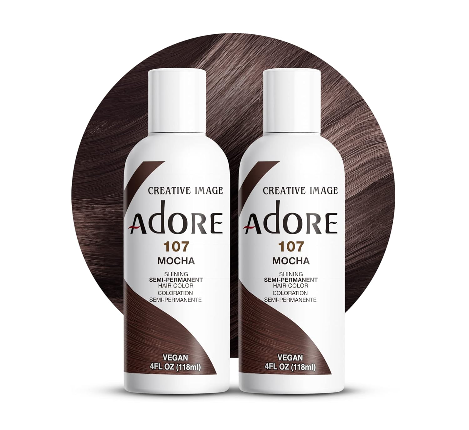 Adore Semi Permanent Hair Color, 107 Mocha, 4 Fl Oz | Vegan & Cruelty-Free Brown Hair Dye | No Ammonia, No Peroxide, No Alcohol