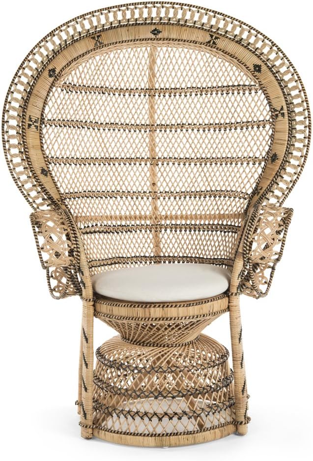 KOUBOO Grand Pecock Retro Peacock Chair in Rattan with Seat Cushion, Natural Color, Large