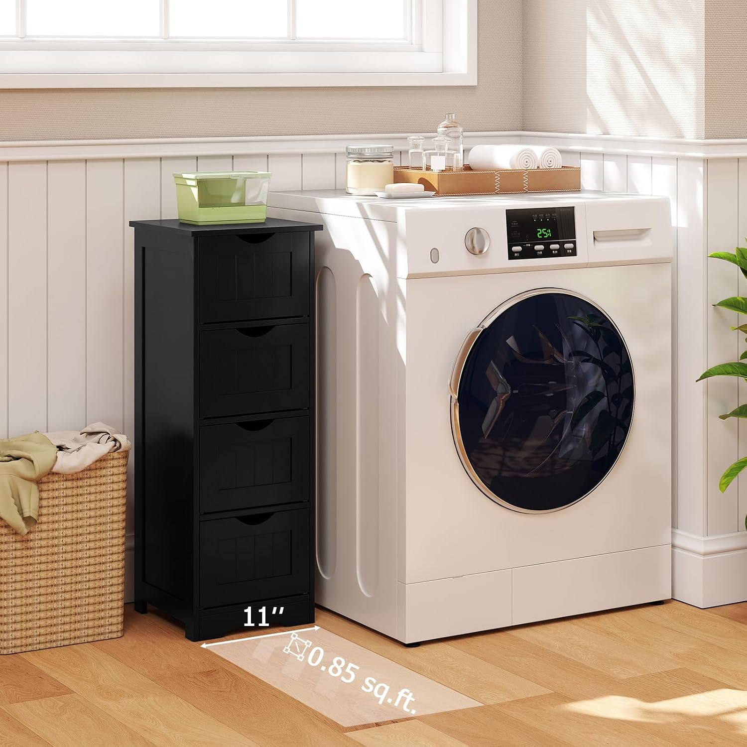 Tangkula Bathroom Floor Cabinet, Freestanding Narrow Side Storage Organizer with 4 Drawers, Multifunctional Towel Cabinet with Anti-Tip Kit for Living Room Laundry Entryway (4 Drawers, White)