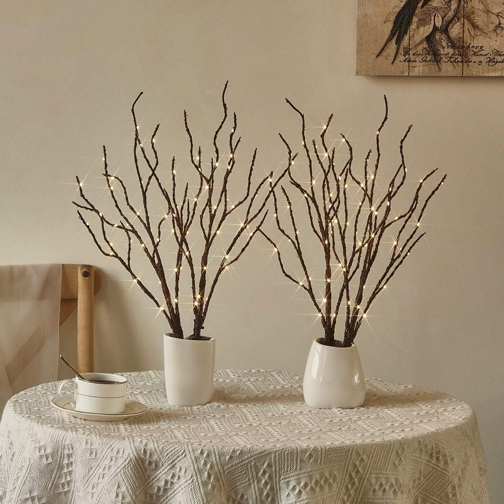 Fudios Lighted Branches with Timer 70 LED Fairy Lights 18in Battery Operated, Willow Branches with Lights for Vase Christmas Holiday Home Decor