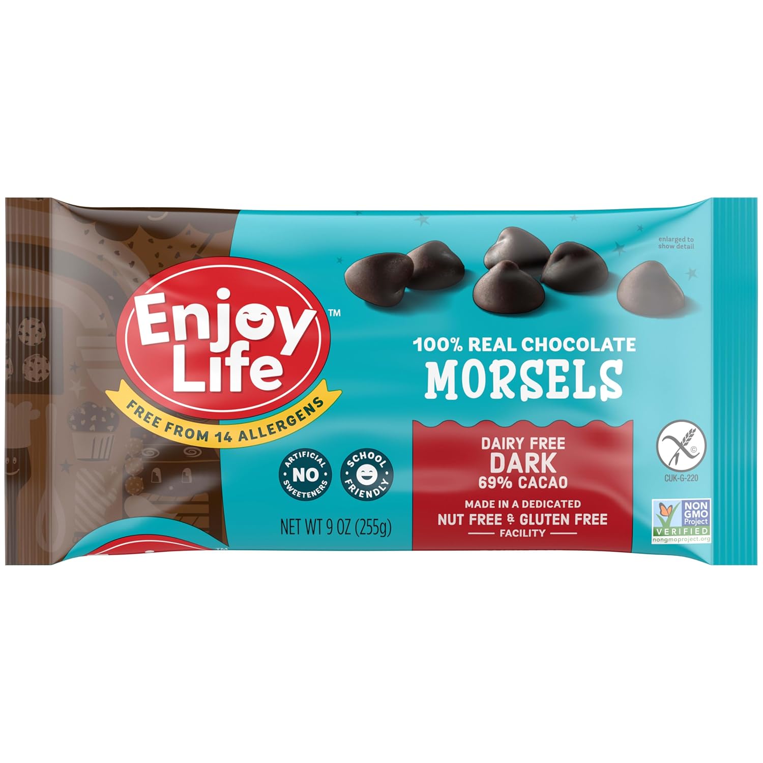 Enjoy Life Baking Dark Chocolate Morsels, Dairy Free , Soy Free, Nut Free, Non GMO, Gluten Free, Vegan Chocolate Chips, 9 oz bag