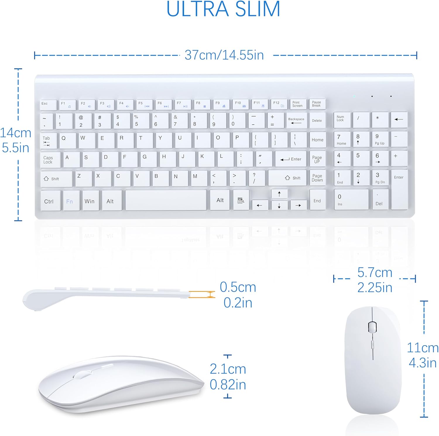 Wireless Keyboard and Mouse Ultra Slim Combo, TopMate - White | 2.4G Silent Compact 2400DPI Mouse and Scissor Switch Keyboard Set with Cover, Batteries Included, for PC/Laptop/Windows/Mac