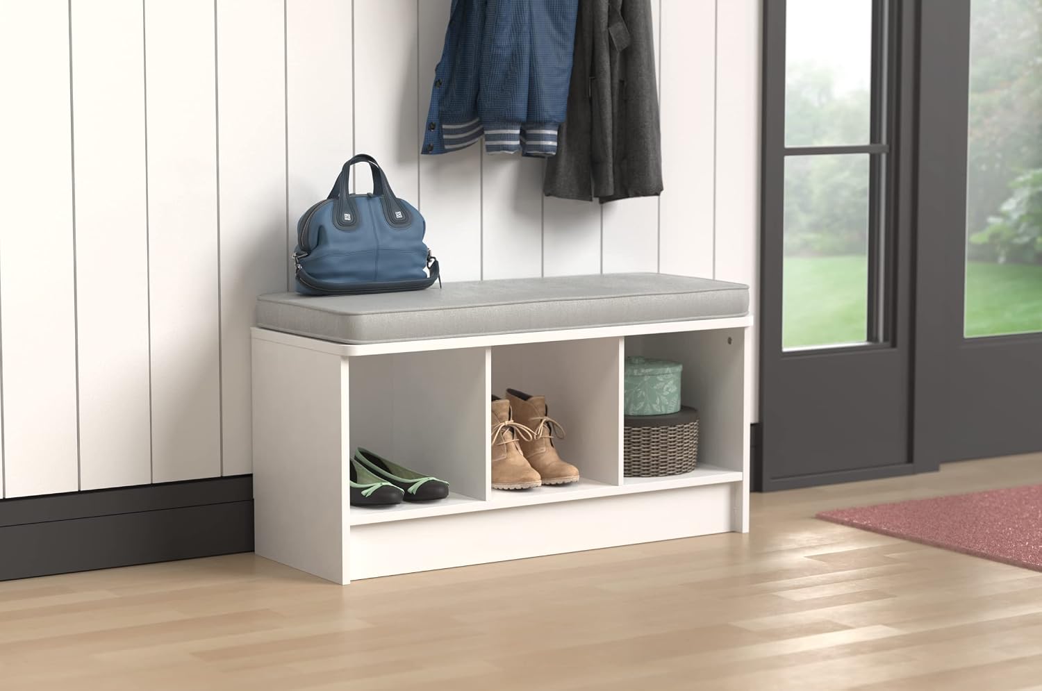 ClosetMaid 3258 Cubeicals 3-Cube Storage Bench, Natural Gray with Gray Cushion