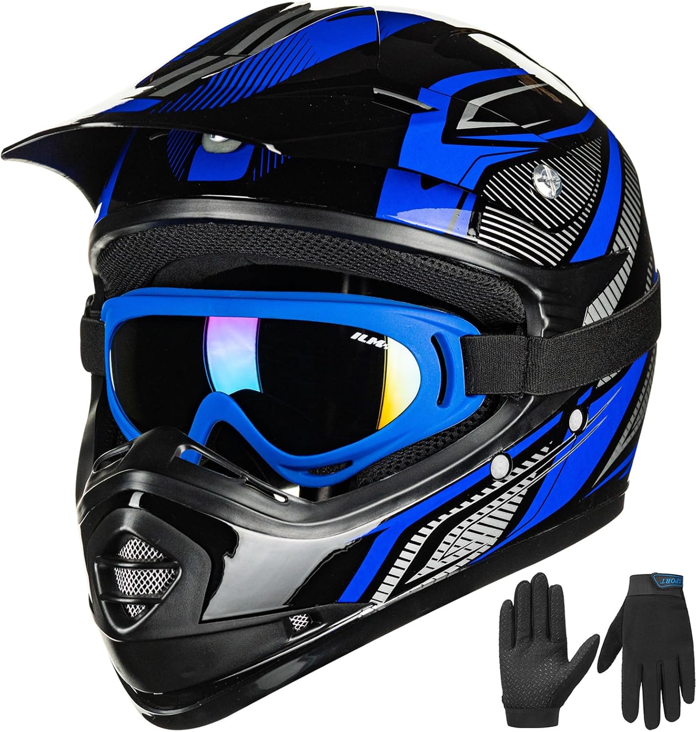 ILM Youth Kids ATV Motocross Helmet Goggles Sports Gloves Dirt Bike Motorcycle Off Road DOT Approved B07 (Youth-L, Matte Black)