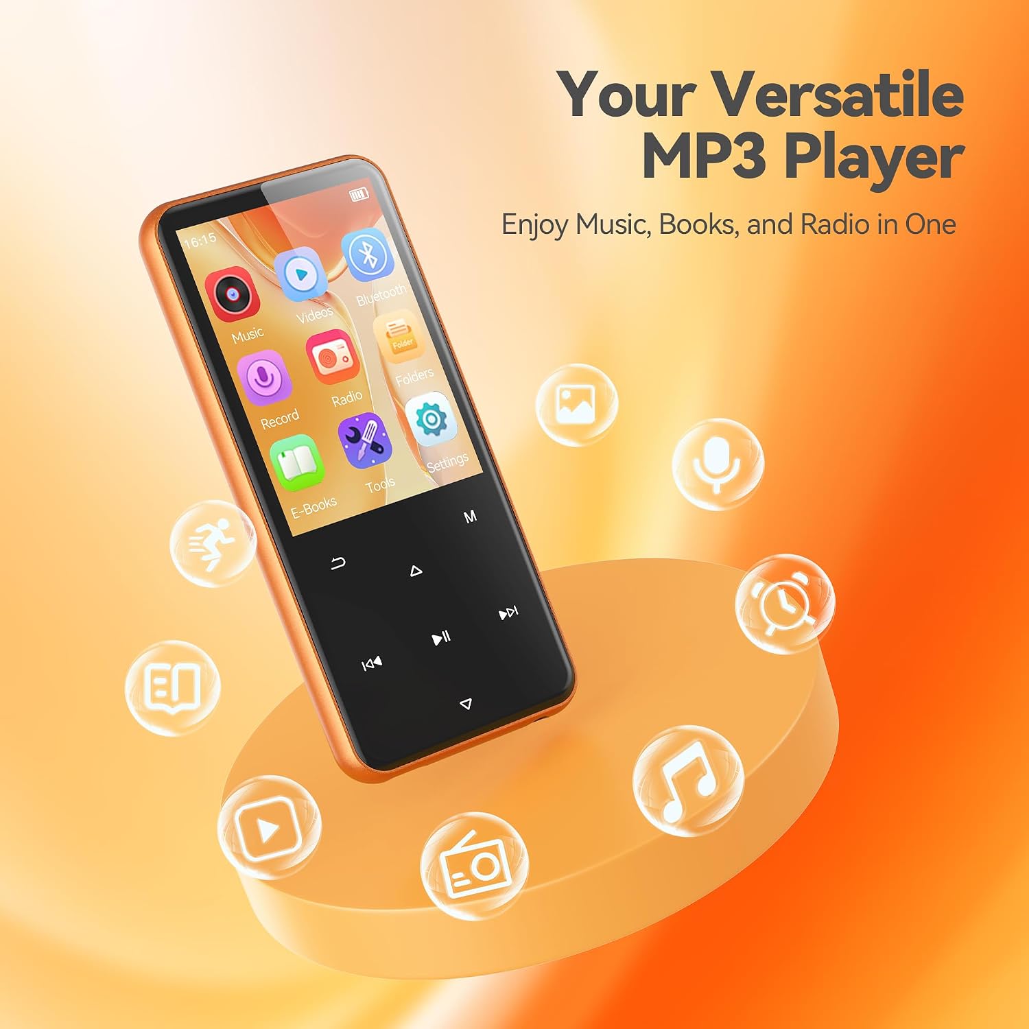 AGPTEK 64GB MP3 Player with Bluetooth, M3 2.4'' Player with Speaker | with FM Radio, Touch Buttons, Supports Up to 128GB(Purple)