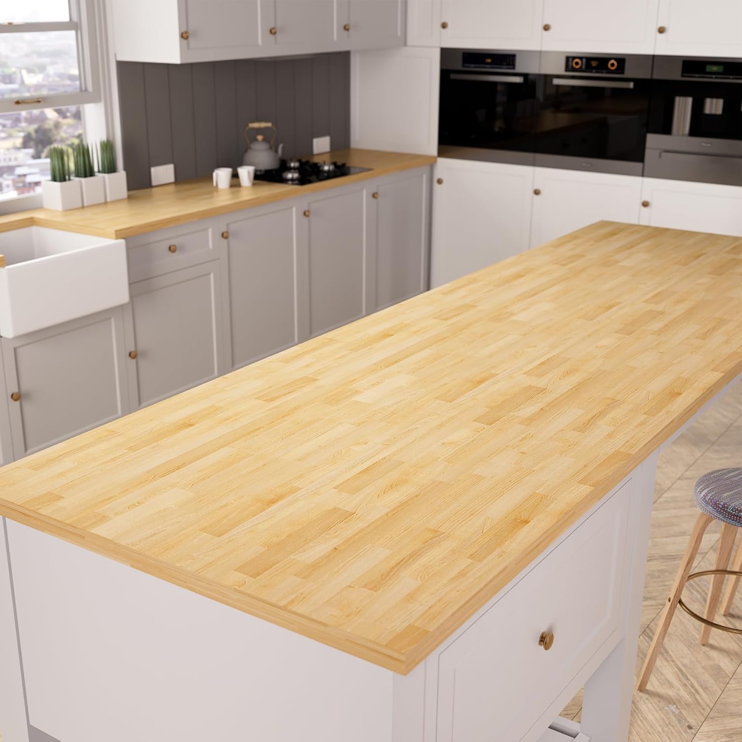 Butcher Block Countertop Wood Tabletop - 4FT Solid Birch Wood Table Top, Unfinished Hardwood Butcher Block Slab for Kitchen Countertops, Island, Desk Top, Workbench Top, Tabletop 50"x25"x1.5"