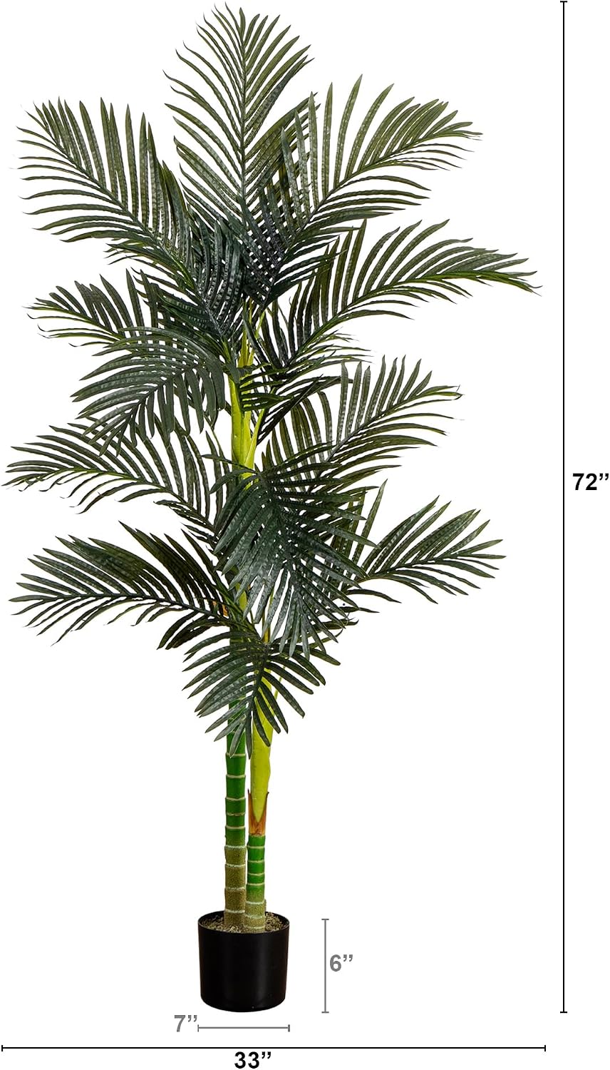 Nearly Natural 4 ft Artificial Golden Cane Palm Tree with Nursery Pot | Double-Stalk, Lush Realistic Foliage, Indoor Faux Palm Plant, Living Room Decor, Perfect Tropical Decoration